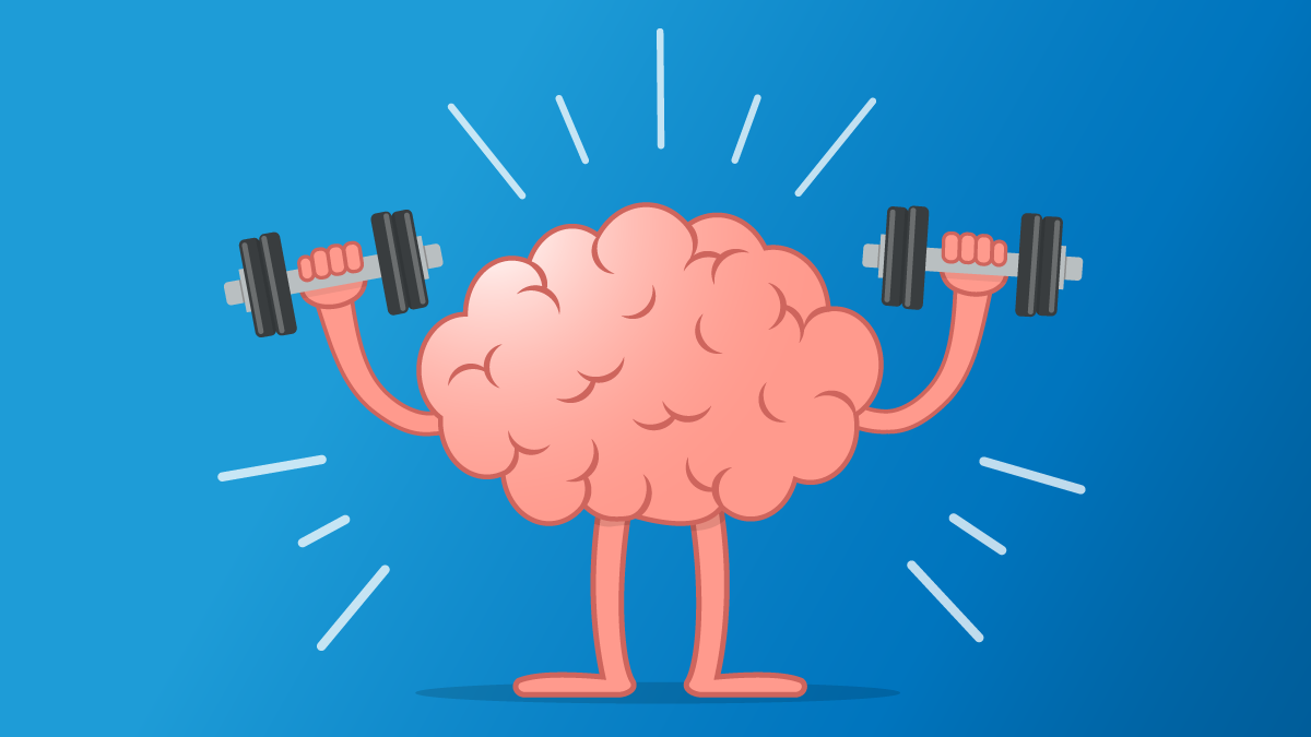 Animated image of brain lifting weights